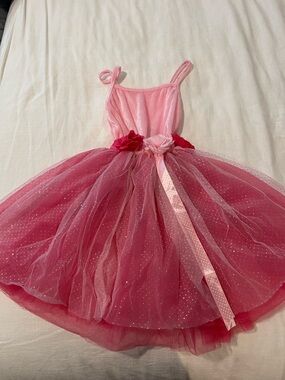 Expressions Hot Pink and Light Pink Sparkle Tulle Dance Dress with Floral Trim